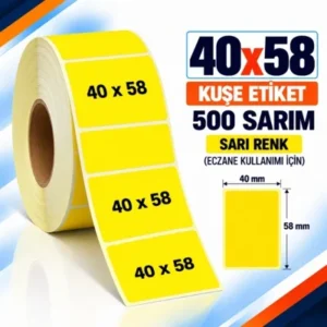 Etiket 40 X 58 Kuşe 500 Sarım Sarı Eczane Kullanımı için 1 Adet