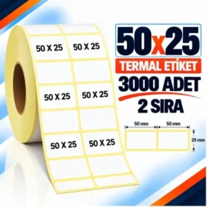 Etiket 50 X 25 Termal 2 li 3000 Adet