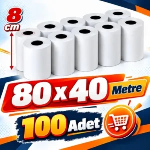 Termal Rulo 80 x 40 mm Yazıcı Kağıdı – 100 Adet (1 Koli)