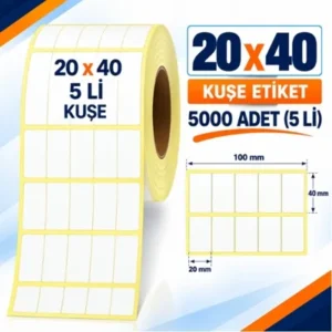 Etiket 20 X 40 Kuşe 5000 Adet 5 Lİ