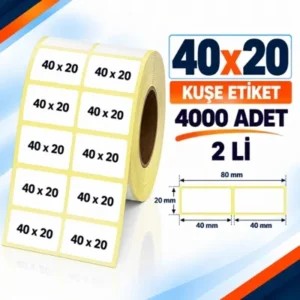 Etiket 40 X 20 Kuşe 4000 Adet 2 Li