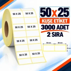 Etiket 50 X 25 Kuşe 2 li 3000 Adet