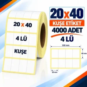 Etiket 20 X 40 Kuşe 4000 Adet 4 Lü